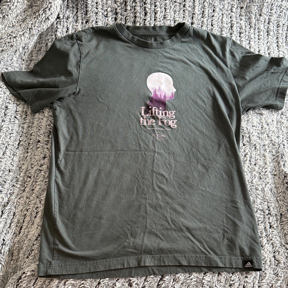 Adidas Dark Green Tee with Artistic Graphic